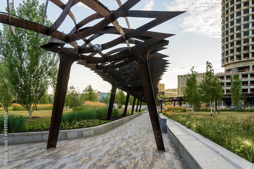 Photography Sunset view of architecture park Tufeleva roscha, Moscow, Russia.