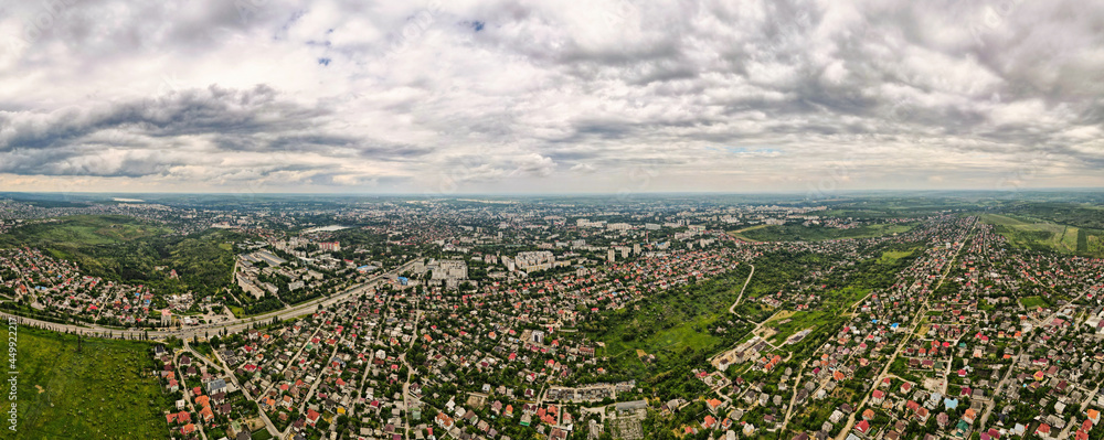 Aerial drone panoramic view of Chisinau, Moldova