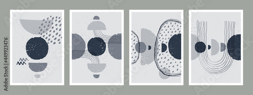 Abstract art monochrome minimalist posters set.r. Scandinavian abstract geometric composition for wall decoration in natural earthy colors. Vector hand-painted illustration