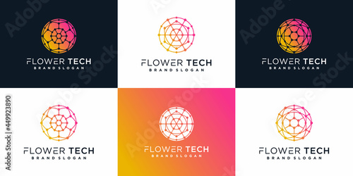 Flower tech logo design template with modern gradient concept Premium vekto
