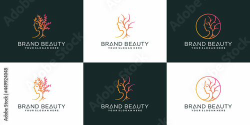 Set of woman beauty logo design template with creative line art concept  Premium Vector