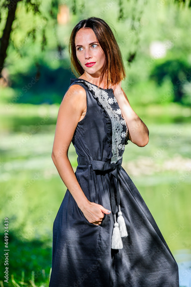 Beautiful ukrainian yang woman dressed to traditional modern ethnic dress. Beautiful ukrainian yang woman dressed to traditional modern ethnic dress.