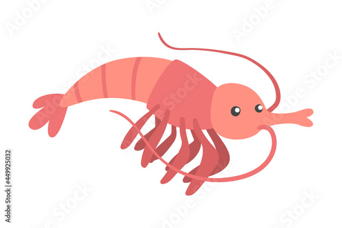 Shrimp Character as Aquatic Mammal with Funny Face Vector Illustration