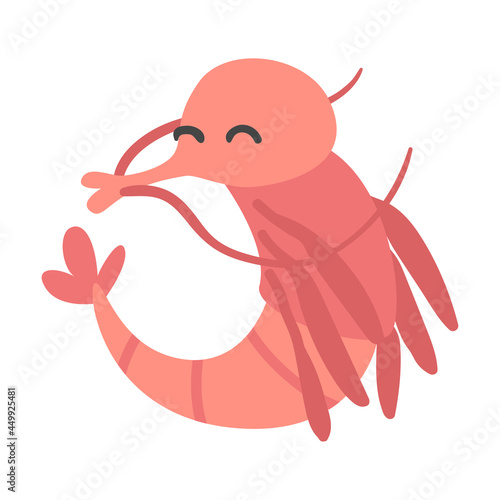Shrimp Character as Aquatic Mammal with Funny Face Vector Illustration