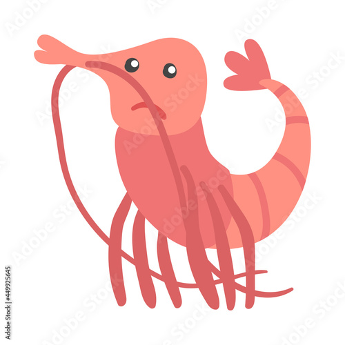 Shrimp Character as Aquatic Mammal with Sad Face Vector Illustration