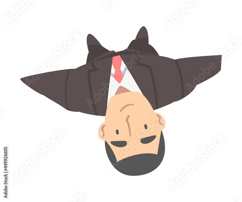 Smiling Business Man Character Wearing Tie Looking Up Above View Vector Illustration