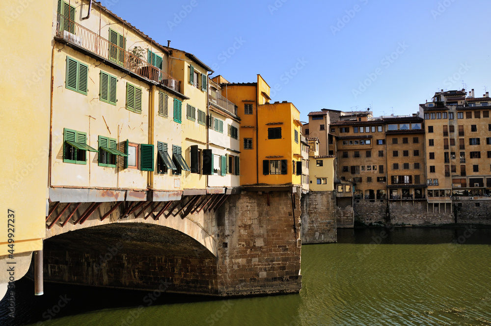Ponte Vecchio. View from the river Arno bank. Florence, Italy.