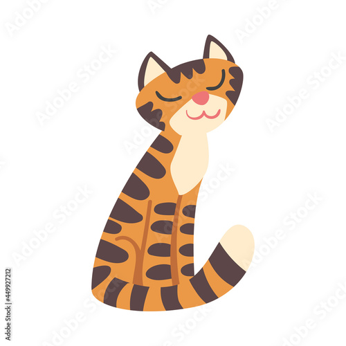 Tiger Character with Orange Fur and Black Stripes Sitting Vector Illustration