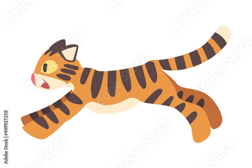 Tiger Character with Orange Fur and Black Stripes Running Vector Illustration