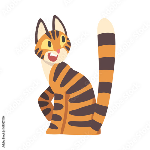 Tiger Character with Orange Fur and Black Stripes Sitting Vector Illustration
