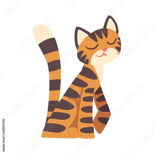 Tiger Character with Orange Fur and Black Stripes Sitting Vector Illustration