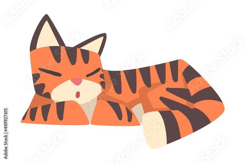 Tiger Character with Orange Fur and Black Stripes Sleeping Vector Illustration