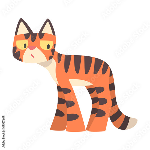 Tiger Character with Orange Fur and Black Stripes Standing Vector Illustration