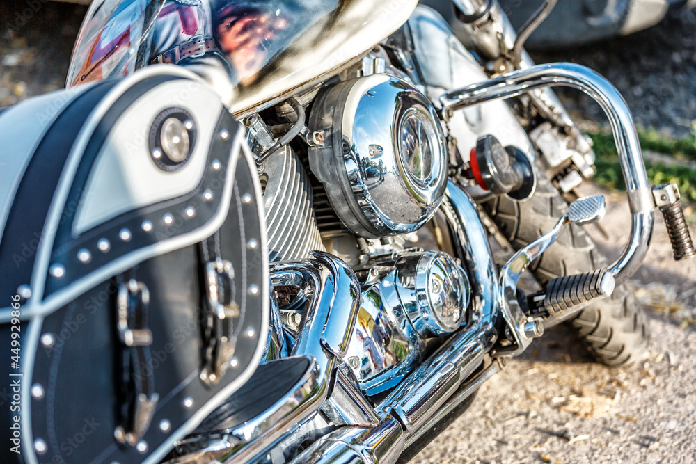 Motorcycle engine closeup. chrome engine parts. Shiny smooth details. Motorcycle engine closeup. chrome engine parts. Shiny smooth details.
