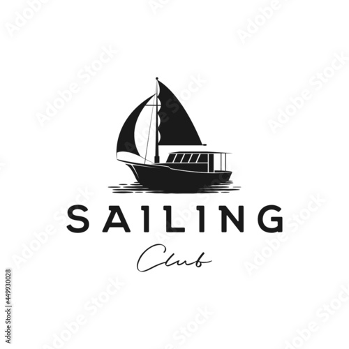 traditional sailing yacht, boat, ship silhouette logo design vector