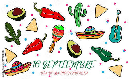 independence day mexico. 16 of September. color vector set. photo