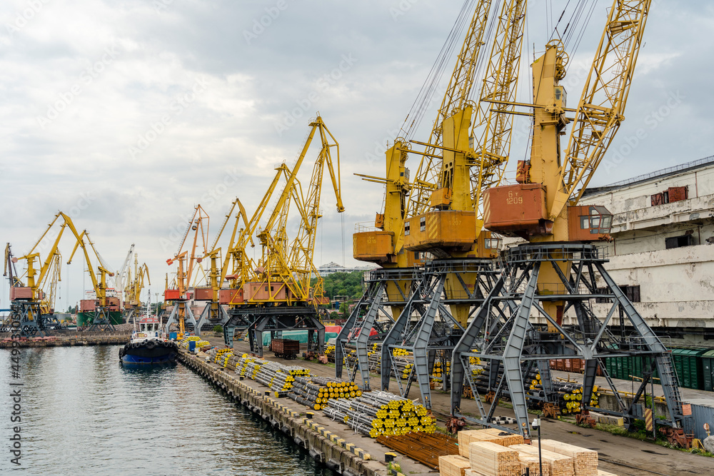 Metal pipes ready for shipment in sea port in Ukraine