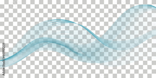 Blue swoosh wave lines with smooth color flow and smoke effect. Sound wave, swirl curves, abstract pattern background.  Vector illustration