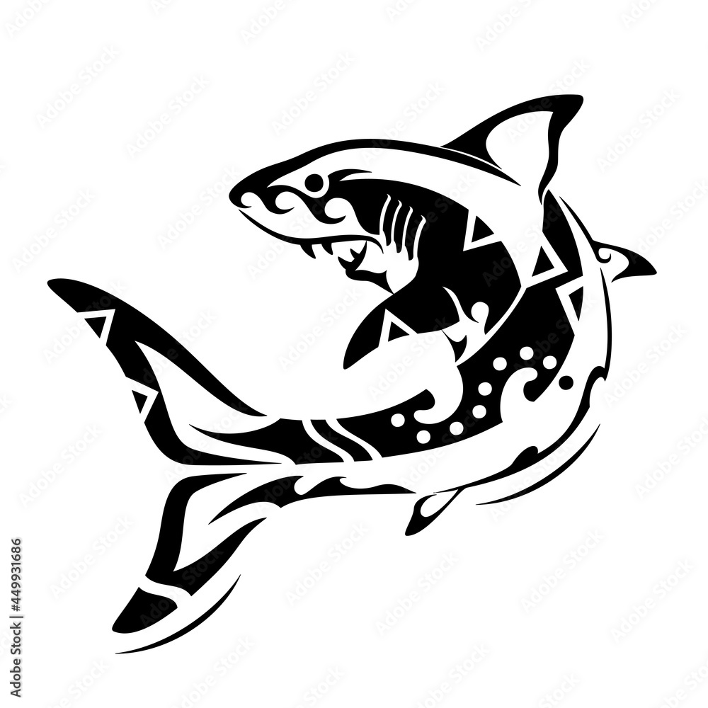 shark tribal tattoo illustration white background 상어 문신도안 shark tribal tattoo illustration white background 상어 문신도안