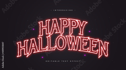 Happy Halloween Text with Horror Style in Glowing Red Neon Effect