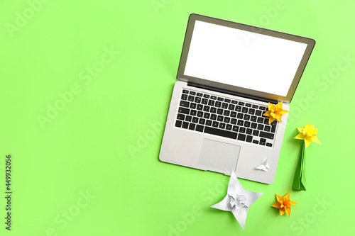 Modern laptop with origami ...