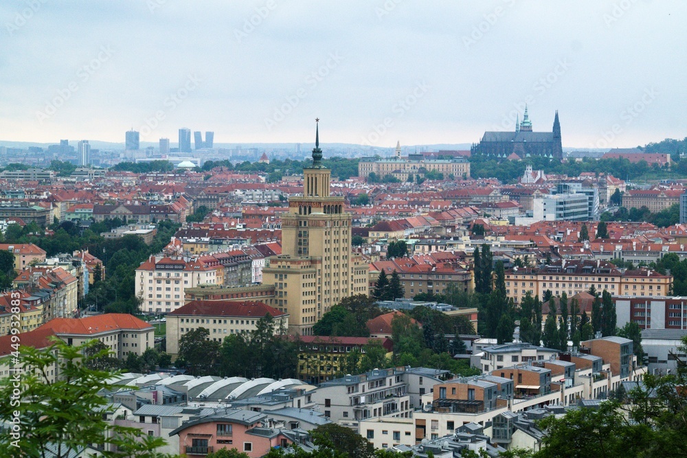 Evening view of Prague from the Baba castle 