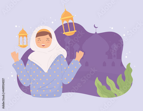 cute muslim woman and mosque