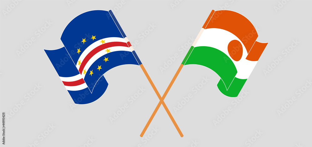 Crossed and waving flags of Niger and Cape Verde Crossed and waving flags of Niger and Cape Verde
