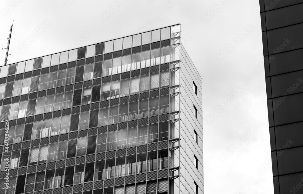 Fototapeta premium Glass facades of modern office buildings. Black and white photography.