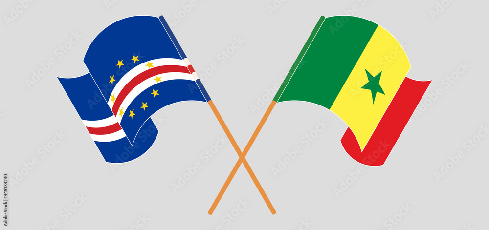 Crossed and waving flags of Cape Verde and Senegal Crossed and waving flags of Cape Verde and Senegal