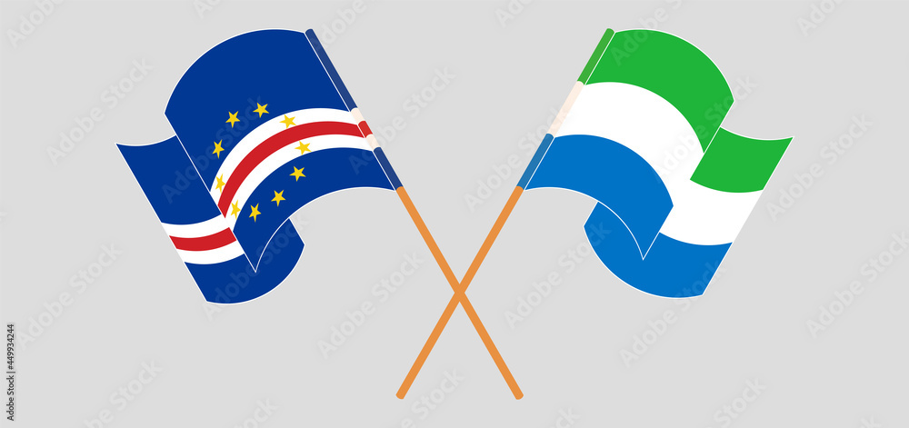 Crossed and waving flags of Cape Verde and Sierra Leone Crossed and waving flags of Cape Verde and Sierra Leone
