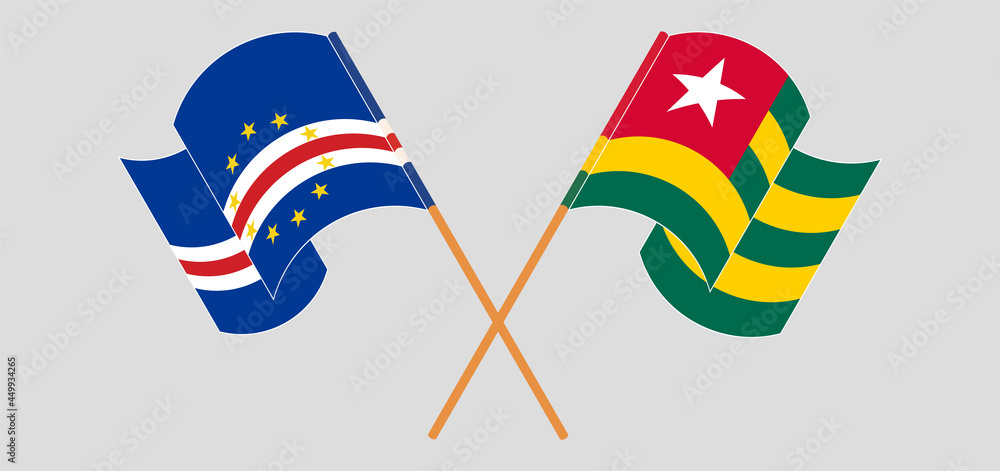 Crossed and waving flags of Cape Verde and Togo Crossed and waving flags of Cape Verde and Togo