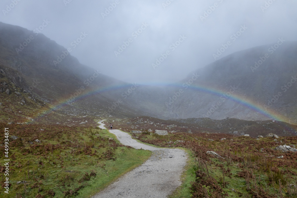 Woman Walking Under Rainbow Over Mahon Falls, County Waterford Woman Walking Under Rainbow Over Mahon Falls, County Waterford
