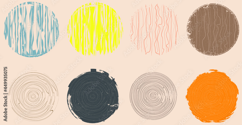 Fototapeta premium Modern design elements . Contemporary abstract vector striped geometric round shapes . Background, Trendy hand drawn wavy lines pattern .