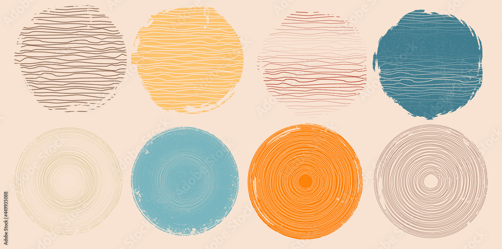 Modern design elements . Contemporary abstract vector striped geometric round shapes . Background, Trendy hand drawn wavy lines pattern . Modern design elements . Contemporary abstract vector striped geometric round shapes . Background, Trendy hand drawn wavy lines pattern .