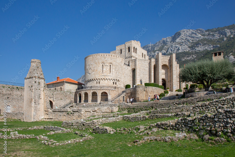 Skanderbeg Museum building and historical remains in the Kruje Castle, Albania