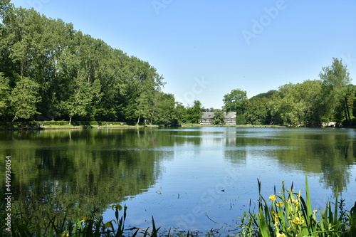 L'étang du Moulin avec au fond ,l'abbaye du Rouge-Cloître en pleine forêt de Soignes à Auderghem 