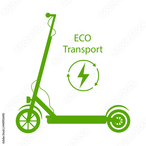 Vector scooter isolated. Line style black monochrom icon kick scooter. Eco transport logo. Ecology poster