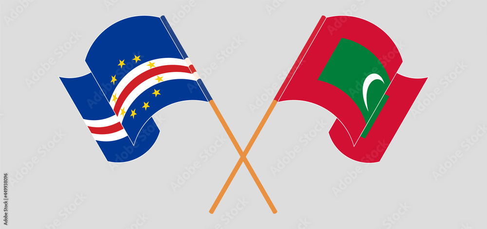Crossed and waving flags of Cape Verde and Maldives Crossed and waving flags of Cape Verde and Maldives