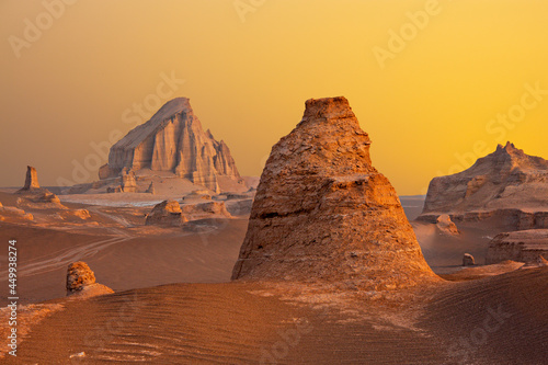 Lut desert with tall rock formations known as Kaluts in Iran photo
