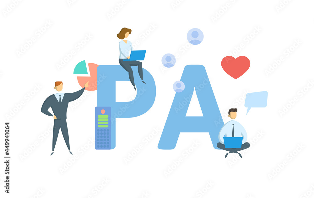 PA, Physician Assistant. Concept with keyword, people and icons. Flat vector illustration. Isolated on white.