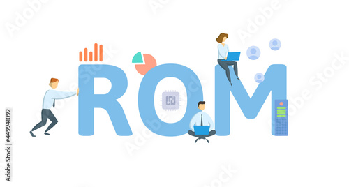 ROM, Read Only Memory. Concept with keyword, people and icons. Flat vector illustration. Isolated on white.