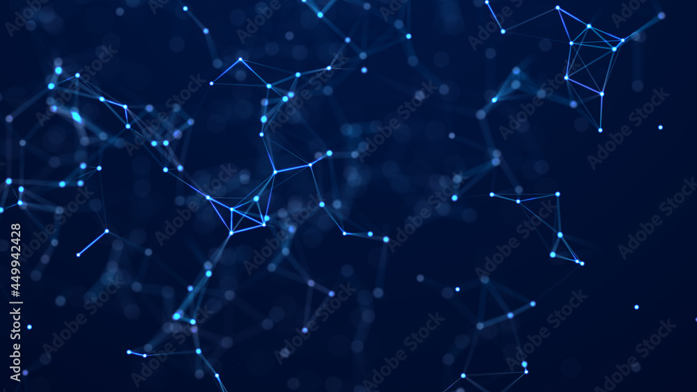 Abstract digital background of points and lines. Glowing plexus. Big data. Network or connection. Abstract technology science background. 3d rendering