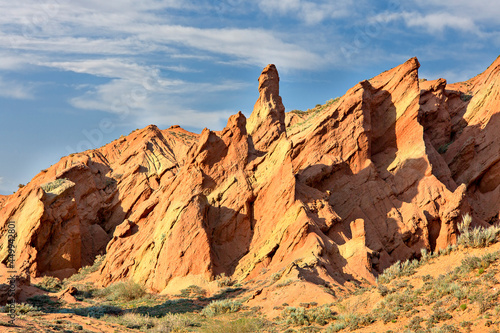 Red rock formations known as Fairy Tale Castle  in Kaji Say  Kyrgyzstan