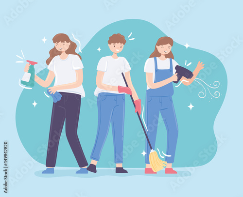 people wiping house