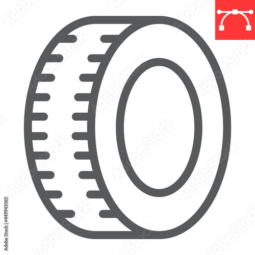 Car tire line icon, recycle and car wheel, rubber waste vector icon, vector graphics, editable stroke outline sign, eps 10.