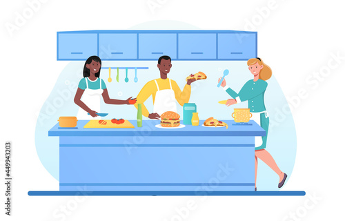 Live cooking show video blog cook at home. Online master class course. Digital cooking education. Flat cartoon vector illustration concept design web banner isolated on white background.