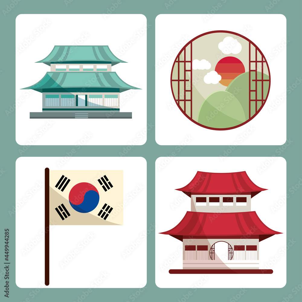 Obraz premium korean buildings and flag