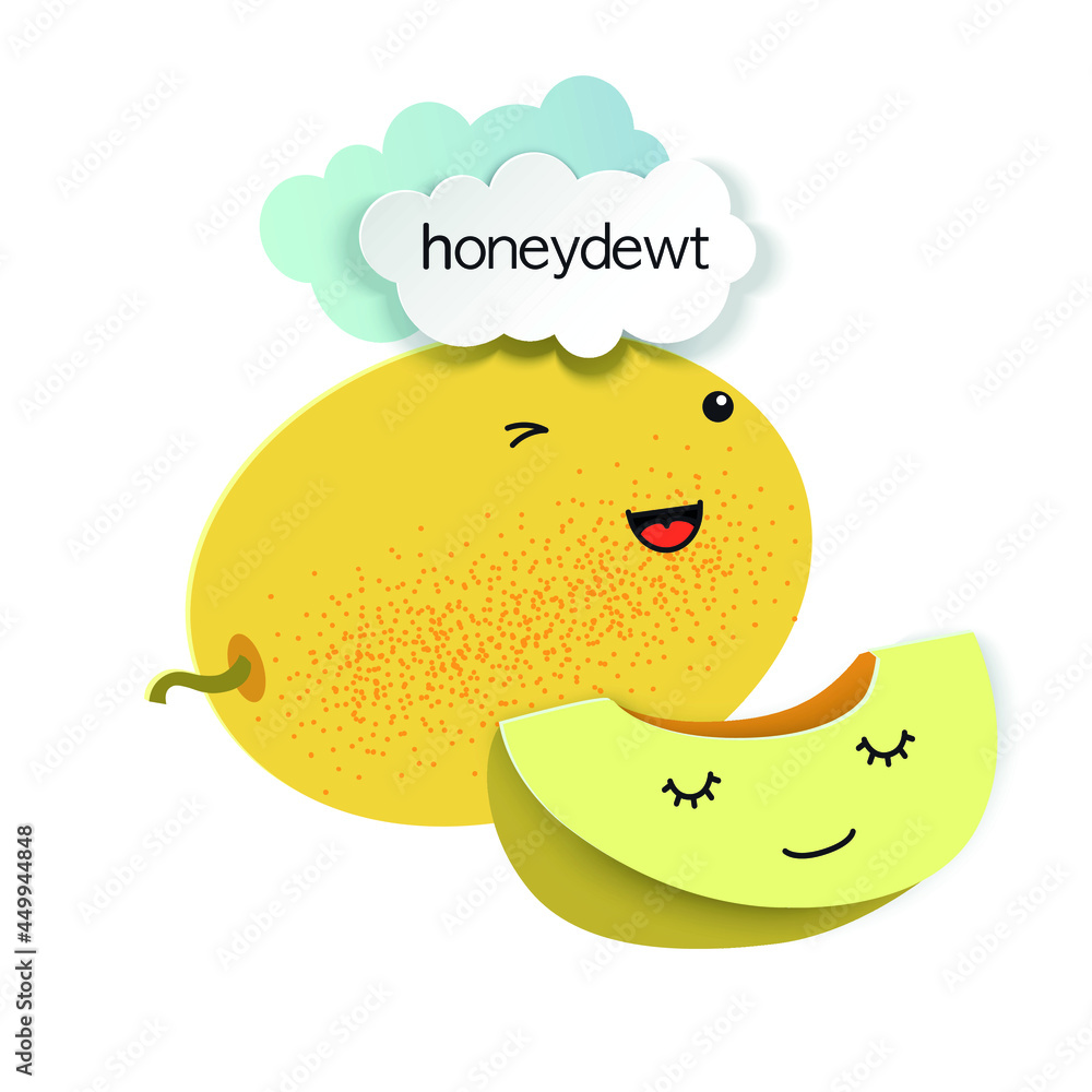 Melon fruit, melon wedge and paper-cut clouds. Template for poster, postcard, packaging.. Melon fruit, melon wedge and paper-cut clouds. Template for poster, postcard, packaging..