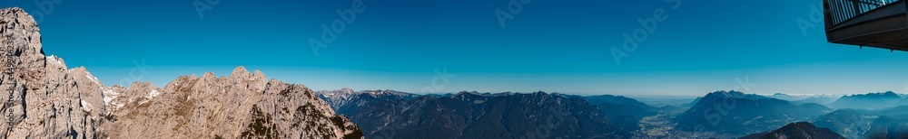 High resolution stitched panorama of a beautiful alpine summer view at the famous Alpspitze summit near Garmisch Partenkirchen, Bavaria, Germany